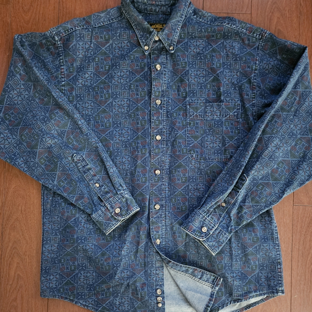 Eddie Bauer Men's Blue Patterned Shirt
